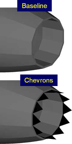 Illustration of jet engine exit with and without chevrons